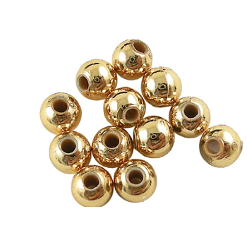 Plating Acrylic Beads, Round, Golden, about 6mm in diameter, hole: 1mm