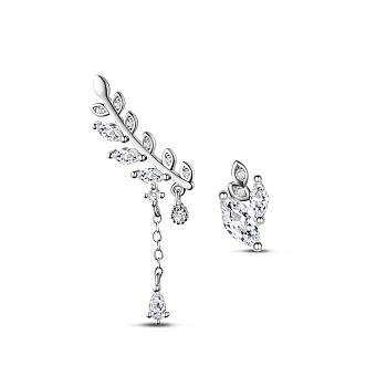 TINYSAND 925 Sterling Silver Olive Leaf Stud Earrings, Silver, 24.5x6.4mm, 9.8x5.9mm, Pin: 0.8mm