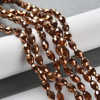 Electroplate Glass Beads, Red Copper Plated, Faceted Oval, Goldenrod, bead: 6mm long, 4mm thick, hole: 1mm, about 72pcs/strand