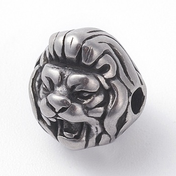 316 Surgical Stainless Steel Beads, Lion, Antique Silver, 10x10x10mm, Hole: 2.2mm