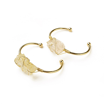 Long-Lasting Plated Brass Cuff Bangles, with Natural Citrine, Nuggets, Golden, 1-3/8 inchx2-3/8 inch(3.8x6cm), 2.8mm