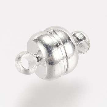 Brass Magnetic Clasps with Loops, Oval, Cadmium Free & Nickel Free & Lead Free, Silver Color Plated, 11x7mm, Hole: 1.5mm