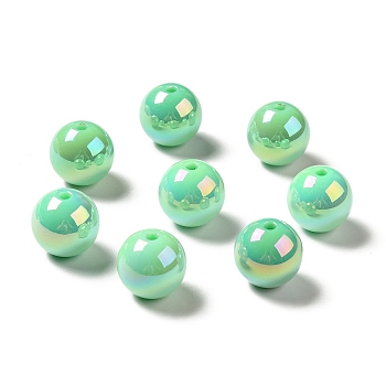 UV Plating Rainbow Iridescent Acrylic Beads, Round, Lawn Green, 15~15.5x15.5~16mm, Hole: 2.7mm