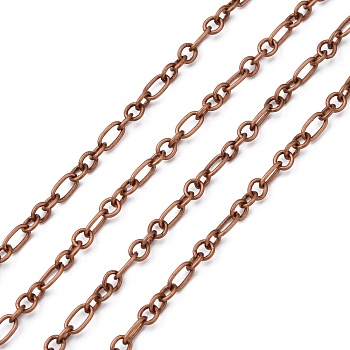 Iron Mother-Son Chain, Unwelded,  Red Copper Color, with Spool, Size: Mother Chain: about 9mm long, 5mm wide, 0.8mm thick, Son Chain: about 5mm long, 4mm wide, 0.8mm thick, about 328.08 Feet(100m)/roll