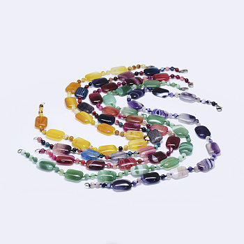 Natural Agate Beaded Necklaces, with Brass Findings, Rectangle and Round, Mixed Color, 23.6 inch(60cm), 18x8mm