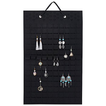 Soft Felt Wall-Mounted Earring Hanging Display Bags, Earring Organizer Holder, Holds Up to 300 Pairs, Rectangle, Black, 65cm