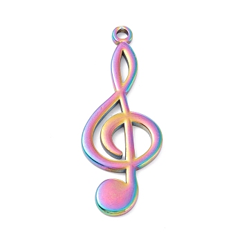 Ion Plating(IP) 304 Stainless Steel Pendants, Laser Cut, Musical Note, Rainbow Color, 44x17x1.5mm, Hole: 2mm