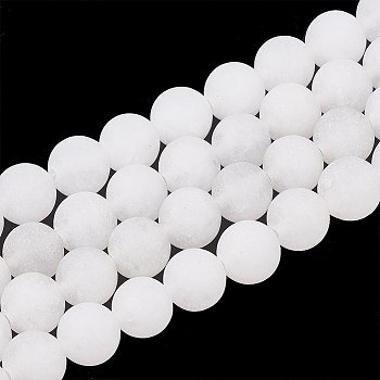 Natural White Jade Beads Strands, Frosted, Round, 4mm, Hole: 1mm, about 96pcs/strand, 15.5 inch