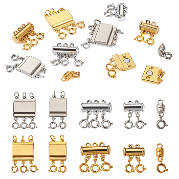 10Pcs 10 Styles Alloy Magnetic Clasps Slide Lock Clasps with Spring Ring Clasps, Mixed Shapes, Platinum & Golden, 19~31mm, 1pc/style