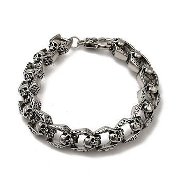 Tibetan Style Alloy Skull Link Chain Bracelet for Men, Antique Silver, 8-5/8 inch(21.8cm)