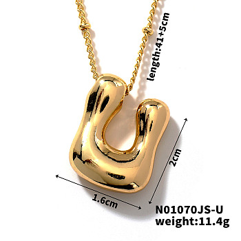 Simple and Stylish Brass Letter Pendant Satellite Chain Necklaces for Women Men, Golden, Letter U, 16.14 inch(41cm)