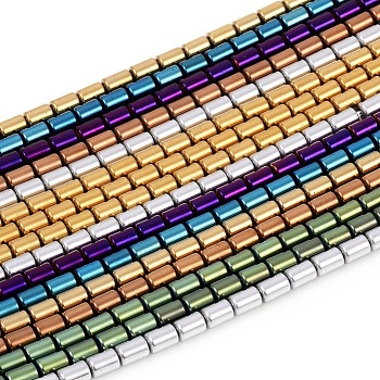 Vacuum Plating Non-magnetic Synthetic Hematite Beads Strands, Column, Mixed Color, 5x3mm, Hole: 0.8mm, about 82pcs/Strand, 15.94 inch(40.5cm)
