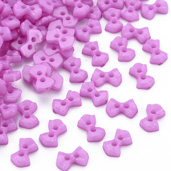 2-Hole Plastic Buttons, Bowknot, Violet, 6x9x2mm, Hole: 1.5mm