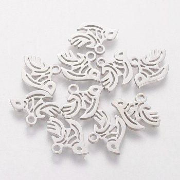201 Stainless Steel Charms, Bird of Peace, Stainless Steel Color, 10x13x1.1mm, Hole: 1.5mm