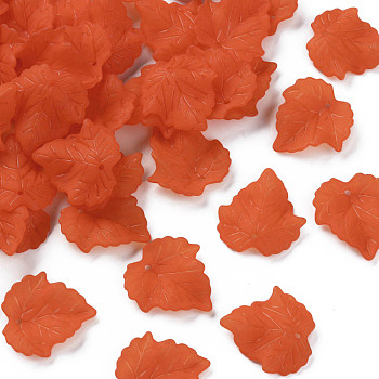 Autumn Theme Transparent Frosted Acrylic Pendants, Maple Leaf, Orange Red, 24x22.5x3mm, Hole: 1mm, about 962pcs/500g