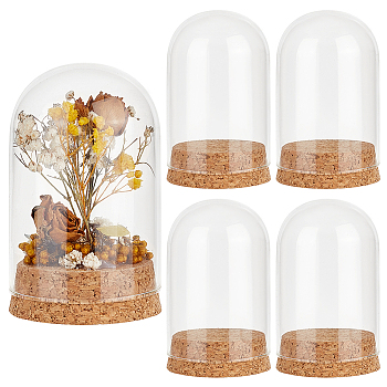 Elite 4 Sets Transparent Glass Dome Jar Cloche Display Cases, with Cork Pedestals, for Plants, Food, Candles Offic Home Decor, Arch, Clear, Finished Product: 60x99mm