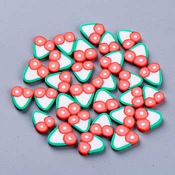 Handmade Polymer Clay Cabochons, Fashion Nail Art Decoration Accessories, Imitation Food Style, Sushi, Salmon, 9.5~12x9.5~11x2mm, about 376~470pcs/94g