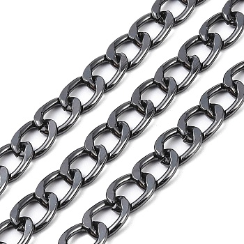 Aluminium Curb Chain, Unwelded, with Spool, Gunmetal, 13x9.5x2mm, about 98.43 Feet(30m)/Roll