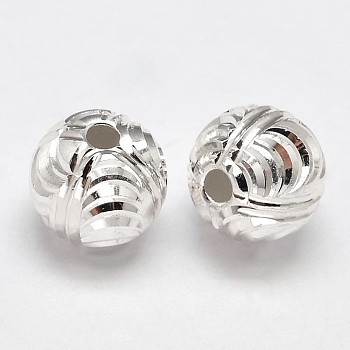 Fancy Cut 925 Sterling Silver Round Beads, Silver, 6mm, Hole: 1.7mm, about 77pcs/20g