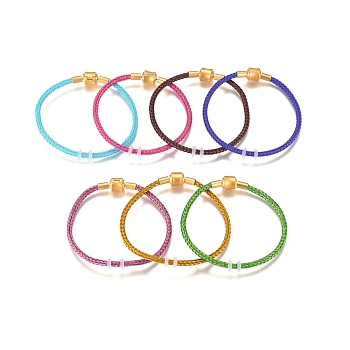 Braided Stainless Steel Wire European Style Bracelets Making, with Silicone Beads and Brass Clasps, Long-Lasting Plated , Mixed Color, 7-1/4 inch(18.3cm), 2.3mm