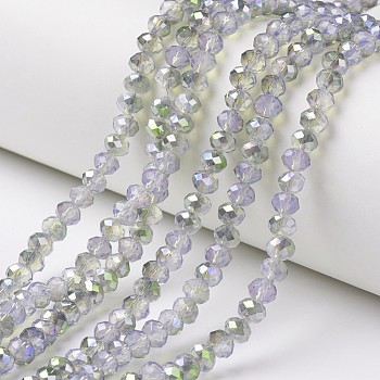 Electroplate Glass Beads Strands, Imitation Jade Beads, Pearl Luster Plated, Half Green Plated, Faceted, Rondelle, Lavender, 4x3mm, Hole: 0.4mm, about 130pcs/strand, 16.54 inch(42cm)
