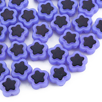 Plating Opaque Acrylic Beads, Metal Enlaced, Star, Slate Blue, 9.5x10x5mm, Hole: 1.6mm, about 1850pcs/500g