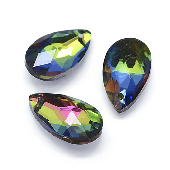 Faceted Glass Pendants, teardrop, Colorful, 22x13x8.5mm, Hole: 1mm