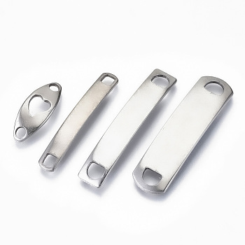 201 Stainless Steel Links Connectors, Stamping Blank Tag, Mixed Shapes, Stainless Steel Color, 20~39x5~10x2.5~3mm, Hole:2~5mm, 4 patterns, 1 pattern/50pc