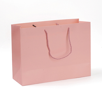 Kraft Paper Bags, Gift Bags, Shopping Bags, Wedding Bags, Rectangle with Handles, Pink, 260x350x131mm