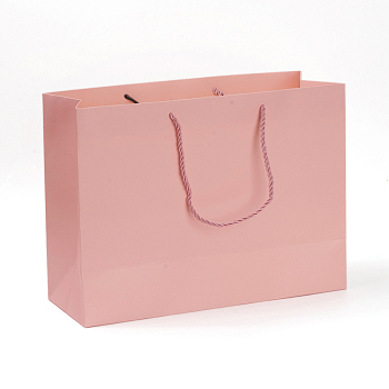 Kraft Paper Bags, Gift Bags, Shopping Bags, Wedding Bags, Rectangle with Handles, Pink, 26x35x13.1cm