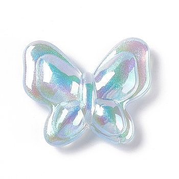 Opaque Acrylic Beads, with Glitter Powder, AB Color, Butterfly, Light Sky Blue, 27x32x8.5mm, Hole: 2mm