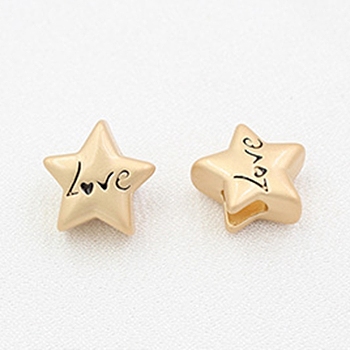 Alloy Beads, Star with Word Love, Matte Gold Color, 12.9x12.1mm
