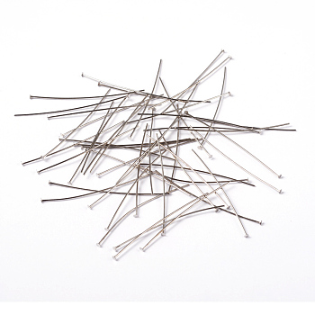 Platinum Color Brass Flat Head Pins Fit Jewelry Making Findings, Cadmium Free & Nickel Free & Lead Free, Size: about 0.75~0.8mm thick, 5.0cm long, head: 2mm