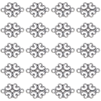 100Pcs Tibetan Style Connector Charms, Lead Free and Cadmium Free, Flower Links, Antique Silver, 18x13x1mm, Hole: 2mm