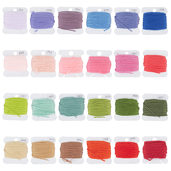 Elite 24 Cards 24 Colors 6-Ply Polyester Embroidery Floss, Cross Stitch Threads, Mixed Color, 1mm, 8~10m/card, 1 card/color