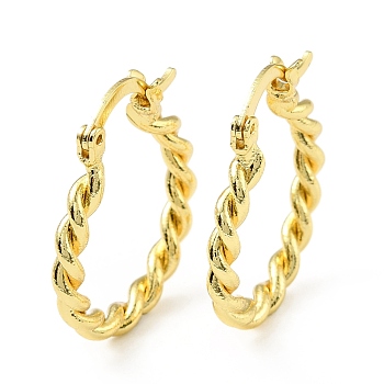 Brass Twist Rope Hoop Earrings for Women, Lead Free & Cadmium Free & Nickel Free, Real 18K Gold Plated, 28x24x4mm, Pin: 0.5mm