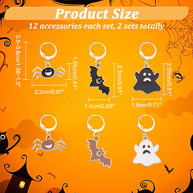 Halloween Theme Alloy Enamel Ghost/Spider/Bat Locking Stitch Markers(HJEW-PH01788)-2