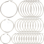 30 Pairs 3 Style 304 Stainless Steel Hoop Earring Shapes, Hypoallergenic Earring Shapes, Ring Shape, Stainless Steel Color, 29~51x2mm, Pin: 0.7~1.3x0.68mm, 10 pairs/style(EJEW-SP0001-01)
