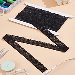 5 Yards Polyester Embroidery Lace Trim, with Cardboard Display Card, Black, 1 inch(25mm)(OCOR-LP0004-57)