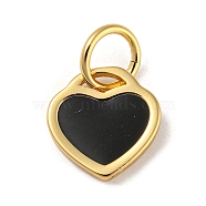 Rack Plating Brass Charms, with Jump Ring and Enamel, Cadmium Free & Lead Free, Long-Lasting Plated, Heart Charm, Real 18K Gold Plated, Black, 10x9.5x1mm, Hole: 4.4mm(KK-A200-03G-02)