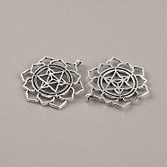 Tibetan Style Zinc Alloy Pendants, Flower of Life Charms, Antique Silver, 38.5x31x2.5mm, Hole: 2.5mm(TIBEP-WH0001-08AS)