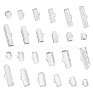 Elite 120Pcs 12 Style 304 Stainless Steel Ribbon Crimp Ends, Rectangle, Stainless Steel Color, 6~9.3x6.7~25mm, Hole: 2~4x1~1.8mm, 10pc/style(STAS-PH0003-45)