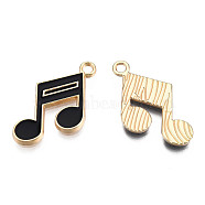 Alloy Pendants, with Enamel, Light Gold, Musical Note, Black, 16x22x2mm, Hole: 1.8mm(ENAM-S119-056A)