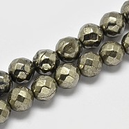 Natural Pyrite Round Beads Strands, Faceted(64 Facets), Grade A, 8mm, Hole: 1mm, about 50pcs/strand, 16 inch(G-F197-08-8mm)