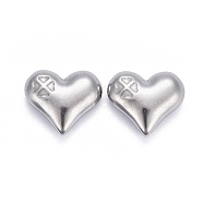 304 Stainless Steel Beads, No Hole/Untrilled, Heart with Clover, Stainless Steel Color, 13x15x5mm(STAS-K213-10P)