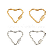 4Pcs 4 Styles 304 Stainless Steel Screw Carabiner Lock Charms, for Necklaces Making, Heart, Mixed Color, 22~22.5x24.5x4~4.5mm, Screw: 7x4mm, 1pc/style(STAS-UN0052-23)
