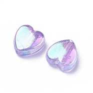 Plum AB color Plated Acrylic Heart Beads, about 8mm in diameter, 3mm thick, hole: 1mm(X-PL539-820)