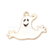 Halloween Alloy Enamel Pendants, Light Gold, Ghost Charm, White, 20x28x1.5mm, Hole: 1.6mm(ENAM-B057-01E)