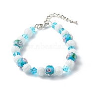 Handmade Lampwork Beaded Bracelets, with Faceted Glass Beads, Light Sky Blue, 7-7/8 inch(20cm)(BJEW-JB06578)