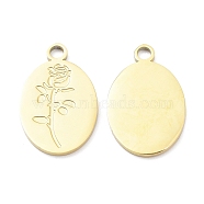 Ion Plating(IP) 316L Surgical Stainless Steel Pendants, Oval with Rose Charm, Real 18K Gold Plated, 22.5x14.5x1.3mm, Hole: 2mm(STAS-Q247-14G)
